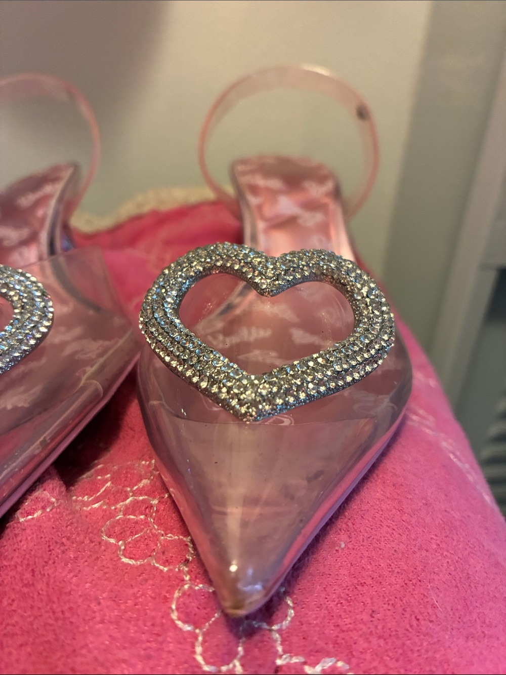 ALDO Barbie Women's Light Pink Slingback Pointed Heels with Crystal Heart - Picture 14 of 16
